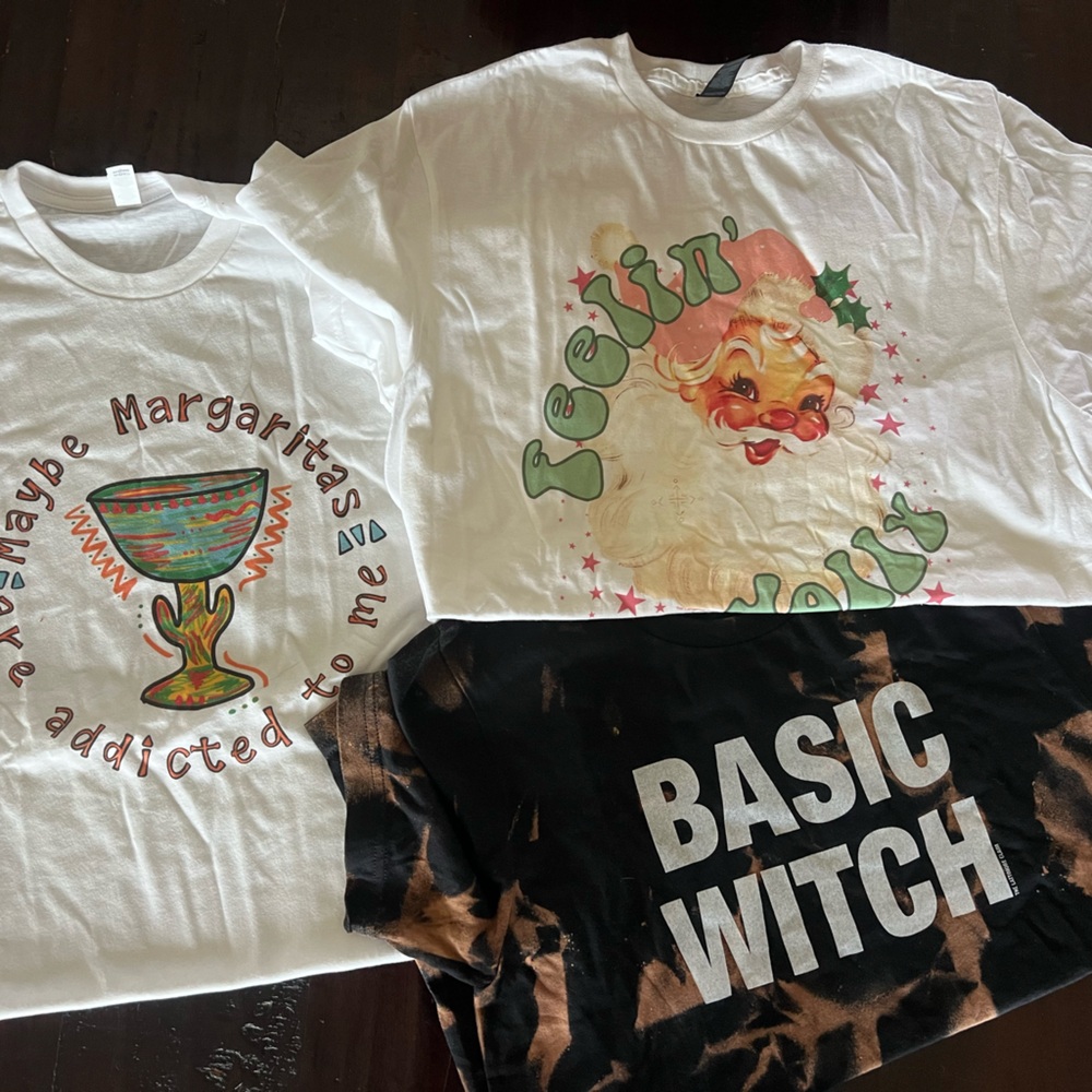 BRAND NEW set of 3 fun t-shirts. Medium. 
Margs, Halloween & Christmas. 🎉